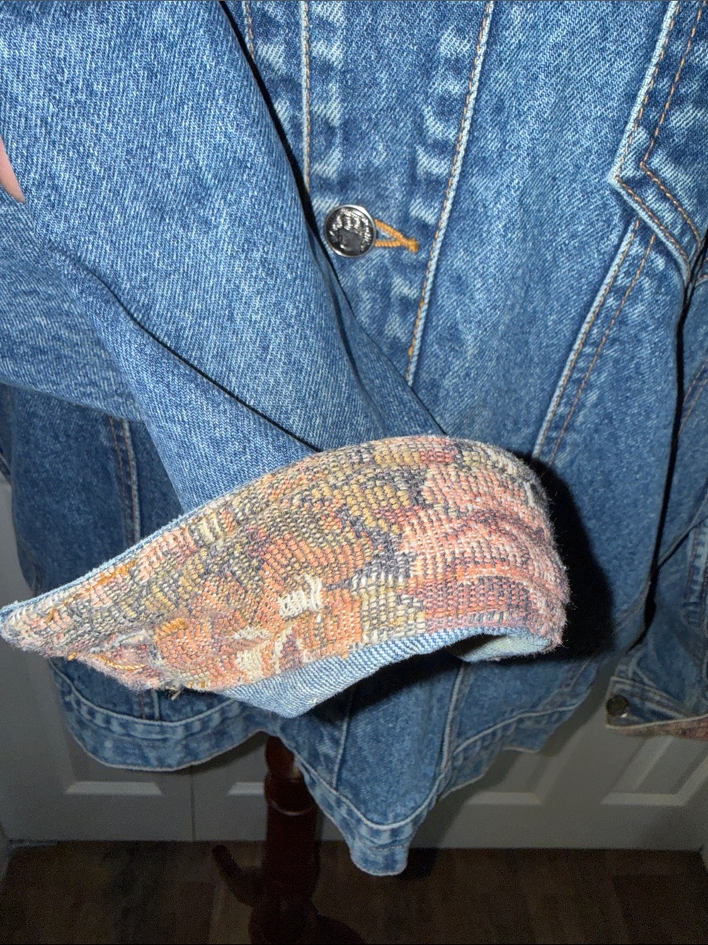 Vintage GAP Blue Denim Bomber Jacket with Patterned Collar Sz M - Picture 6 of 9